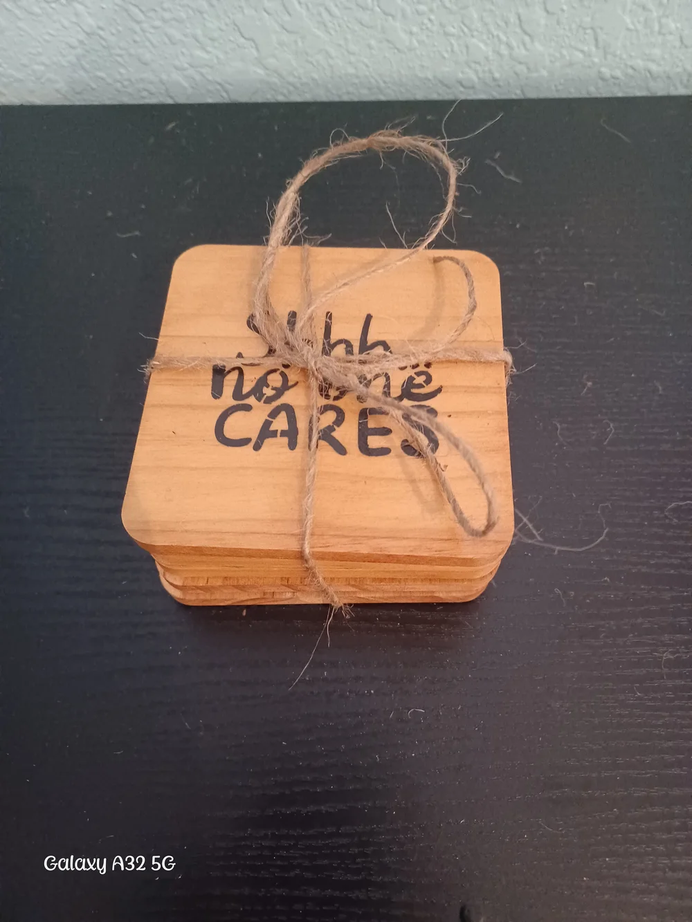 Wooden Coaster Set with Funny Quote - Natural Wood